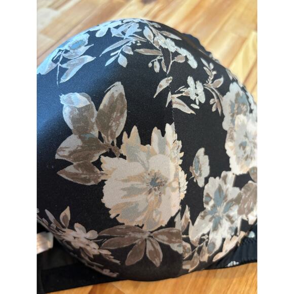 CACIQUE Underwire Lightly Lined Bra Sz 48DDD Dark Gray/Black With Floral Print - Picture 2 of 7